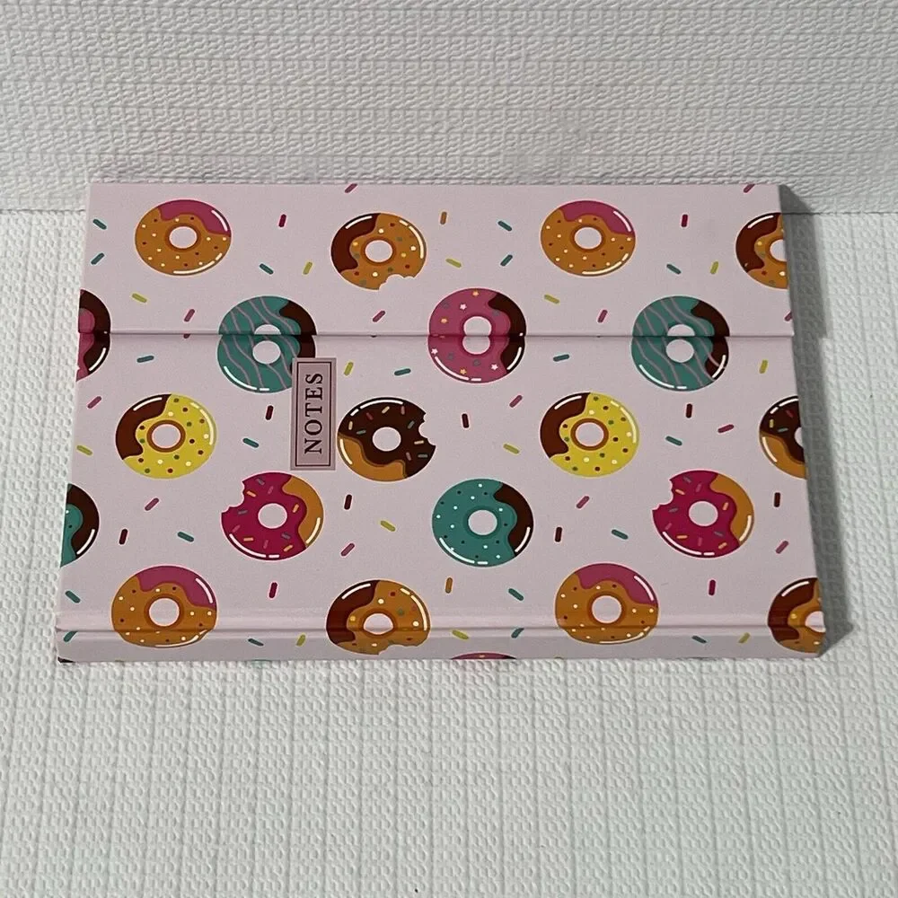 DONUT Hardcover Notebook Journal Pink Colorful Lined Fold Over Flap